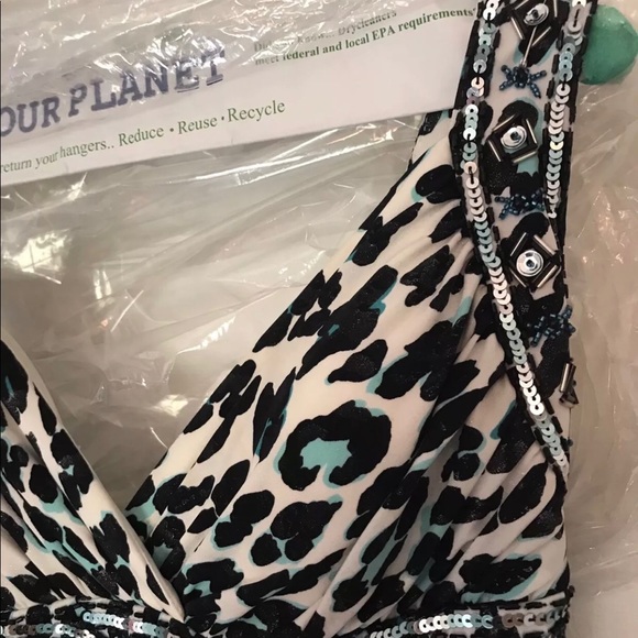 NV Couture Turquoise Animal Print Party Prom Dress - Picture 3 of 8